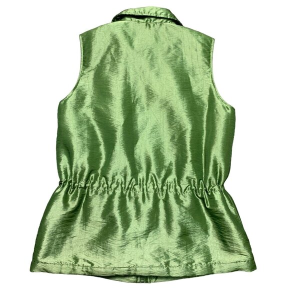 Coldwater Creek Womens Green Sleeveless Shiny Vest Jacket Full Zip Snap Medium - Picture 6 of 16